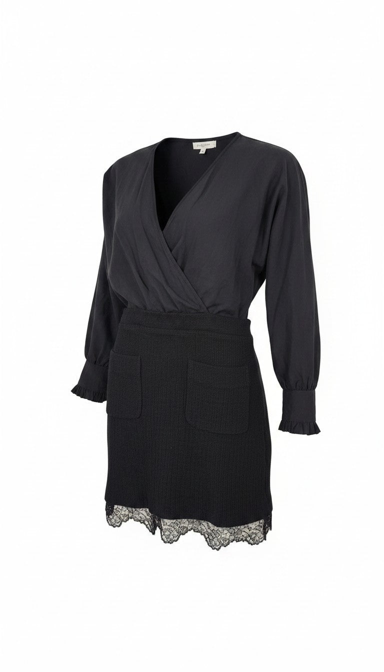 Robe Courte Bimatière Effet Deux Pièces & Dentelle – SEE YOU SOON | Taille L