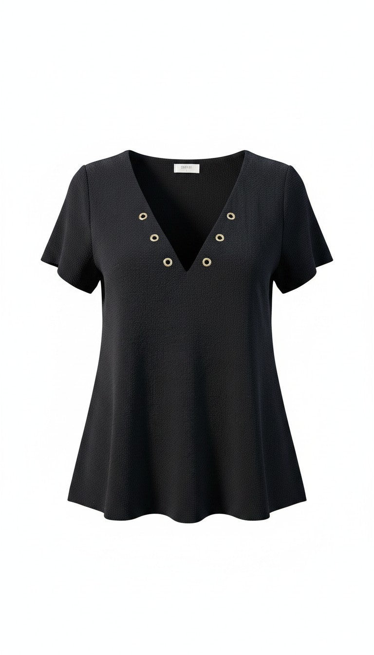 Blouse Noire Texturée à Œillets Dorés "CHESTERFIELD" – BA&SH | Taille 3 / L