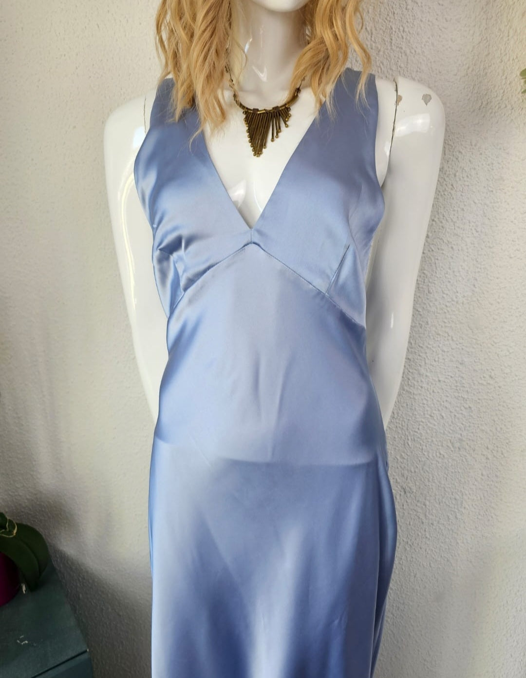 Robe longue bleu horizon satiné dos nu croisé - Marque Zara - Taille 42 FR