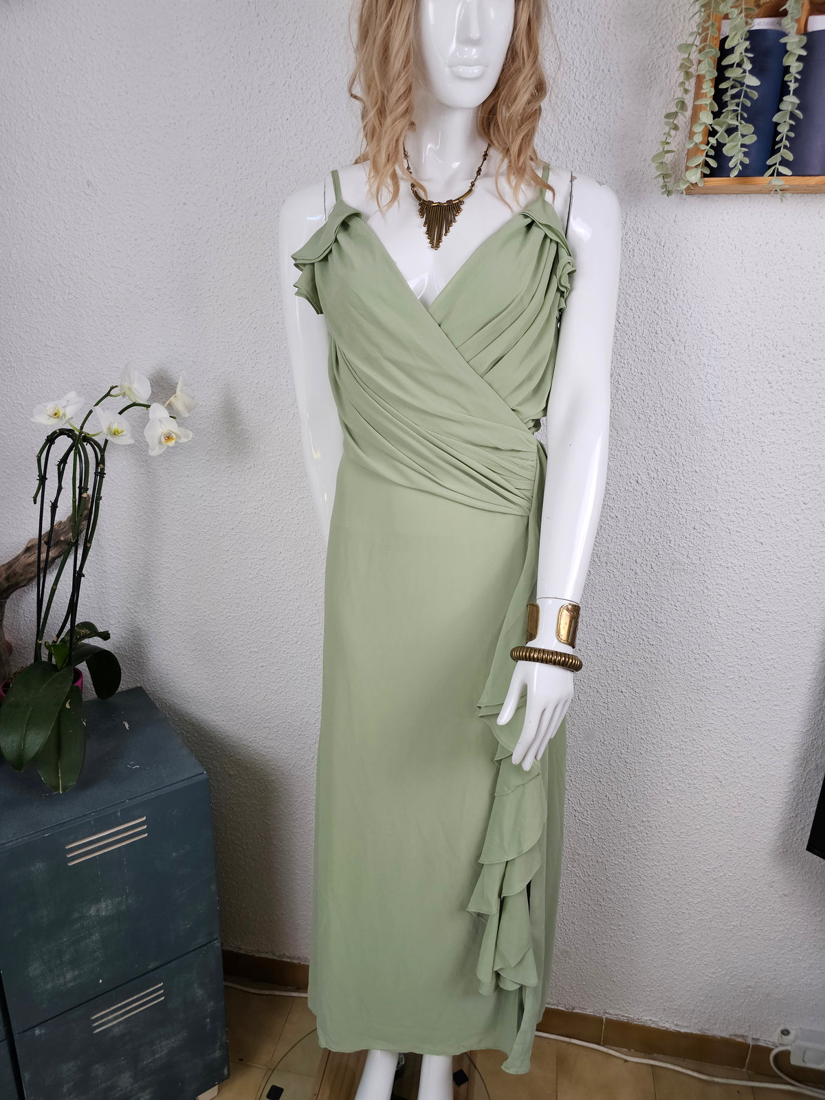 Robe Longue Fluide à Volants – TFNC LONDON | Vert Sauge | Taille 14 / L