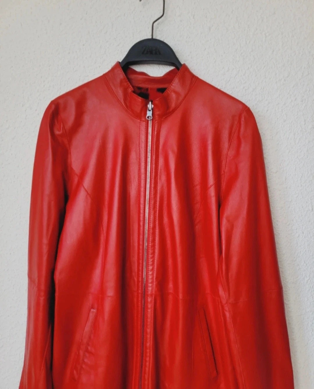 Veste Manteau en Cuir de Chèvre Rouge Réversible Léopard – AKHESA France | Taille L