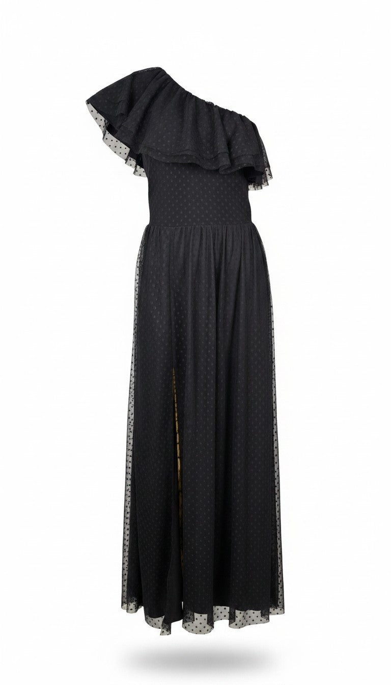 Robe longue asymetrique noire tulle plumetis - Zack Tall - Taille 42 Fr ( 14 UK ) 