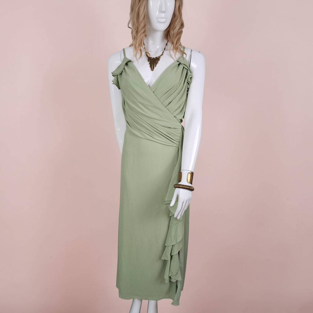 Robe Longue Fluide à Volants – TFNC LONDON | Vert Sauge | Taille 14 / L