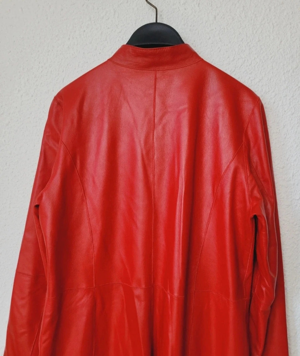Veste Manteau en Cuir de Chèvre Rouge Réversible Léopard – AKHESA France | Taille L