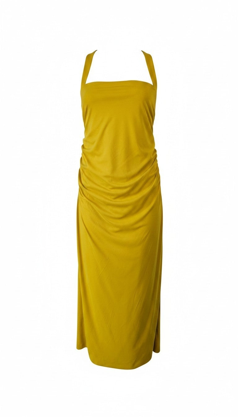 Robe Longue Drapée jaune moutarde Dos Nu Graphique – ZARA | Taille XL