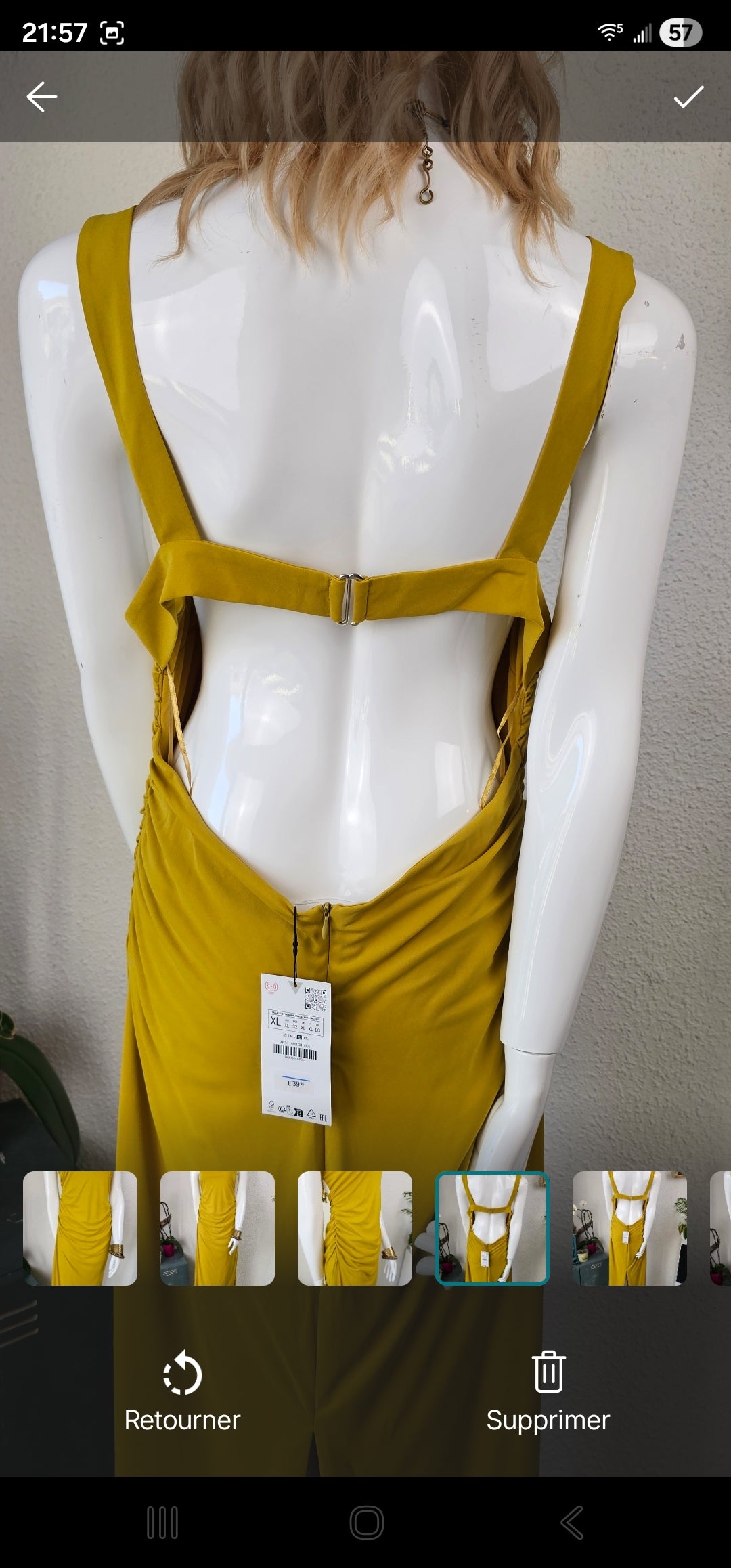 Robe Longue Drapée jaune moutarde Dos Nu Graphique – ZARA | Taille XL