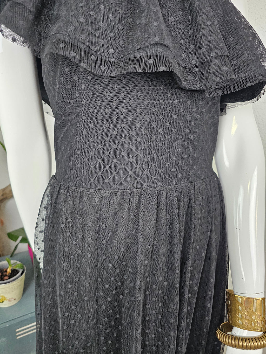 Robe longue asymetrique noire tulle plumetis - Zack Tall - Taille 42 Fr ( 14 UK ) 