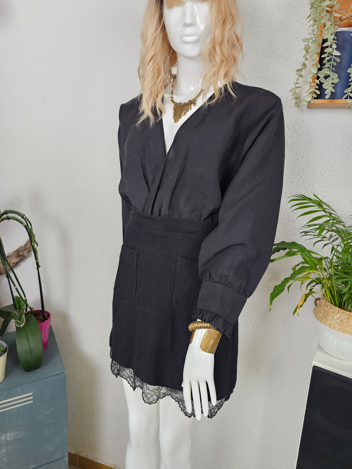 Robe Courte Bimatière Effet Deux Pièces & Dentelle – SEE YOU SOON | Taille L