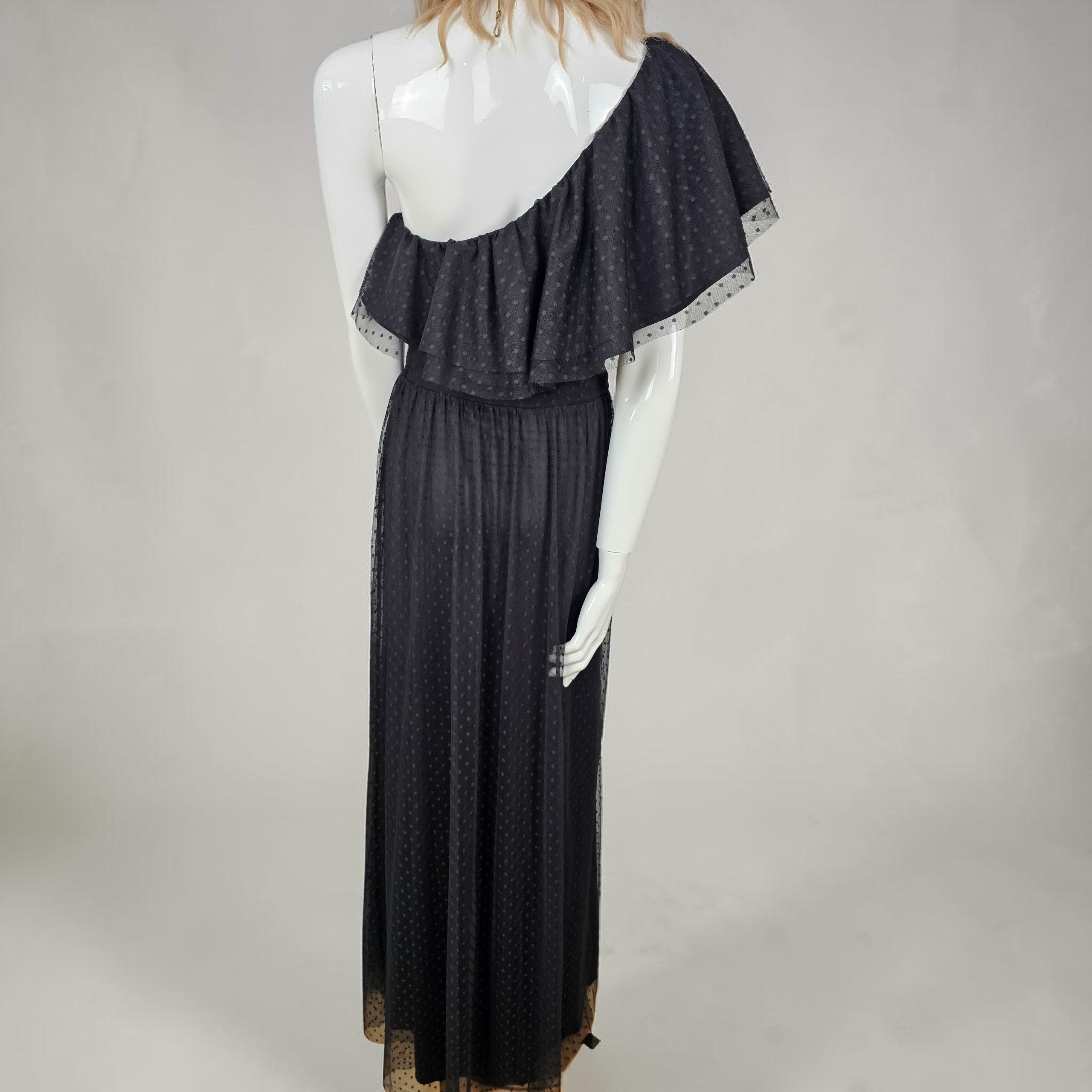 Robe longue asymetrique noire tulle plumetis - Zack Tall - Taille 42 Fr ( 14 UK ) 