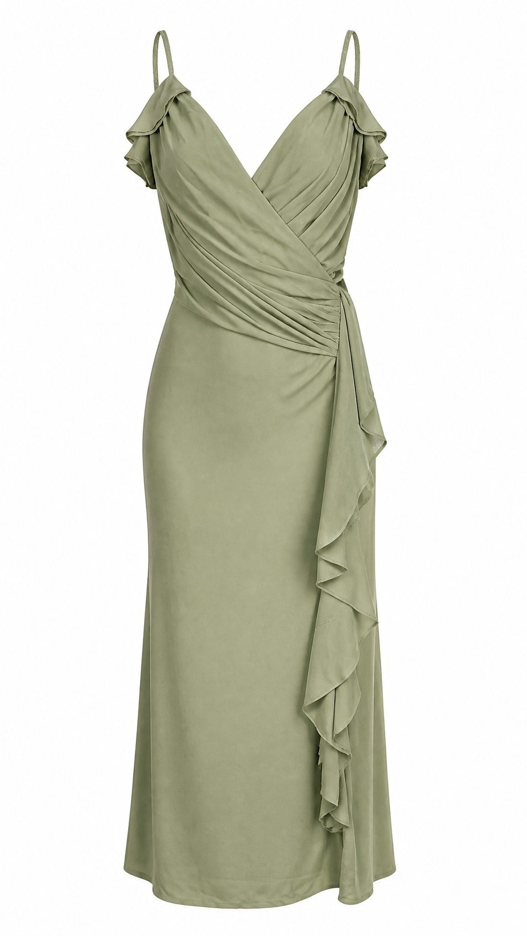 Robe Longue Fluide à Volants – TFNC LONDON | Vert Sauge | Taille 14 / L