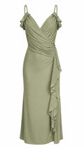 Robe Longue Fluide à Volants – TFNC LONDON | Vert Sauge | Taille 14 / L