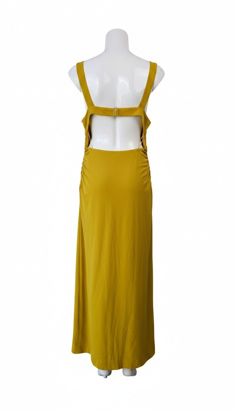 Robe Longue Drapée jaune moutarde Dos Nu Graphique – ZARA | Taille XL