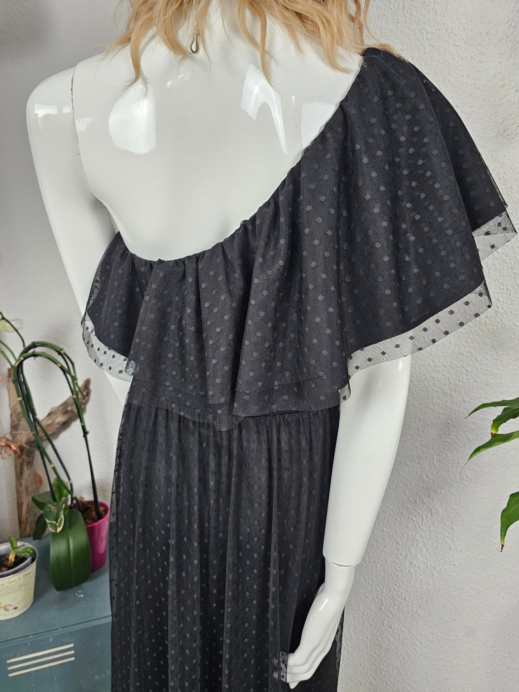 Robe longue asymetrique noire tulle plumetis - Zack Tall - Taille 42 Fr ( 14 UK ) 