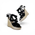 Sandales Compensées Style Espadrilles en Suédine Noire – QUEEN VIVI | Pointure 39