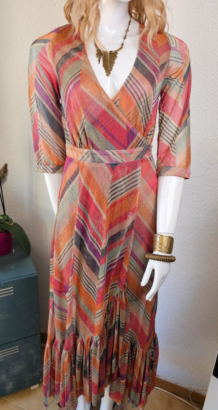 Robe Longue Lurex Lurex & Imprimé Graphique – BA&SH (Modèle PIPA) | Taille 1 / S