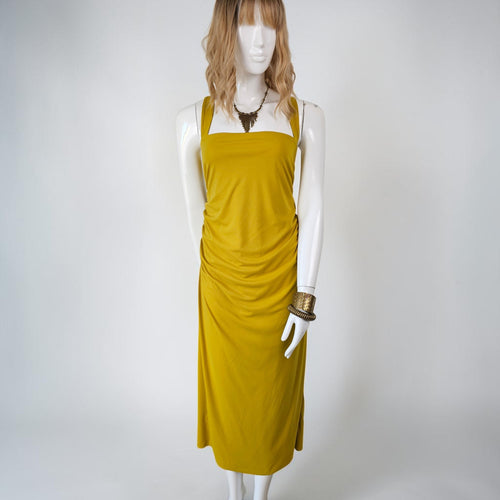 Robe Longue Drapée jaune moutarde Dos Nu Graphique – ZARA | Taille XL