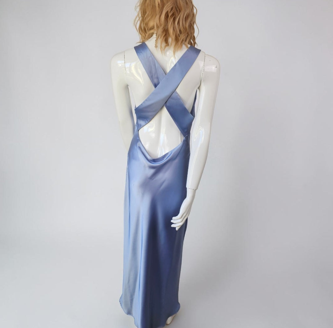 Robe longue bleu horizon satiné dos nu croisé - Marque Zara - Taille 42 FR