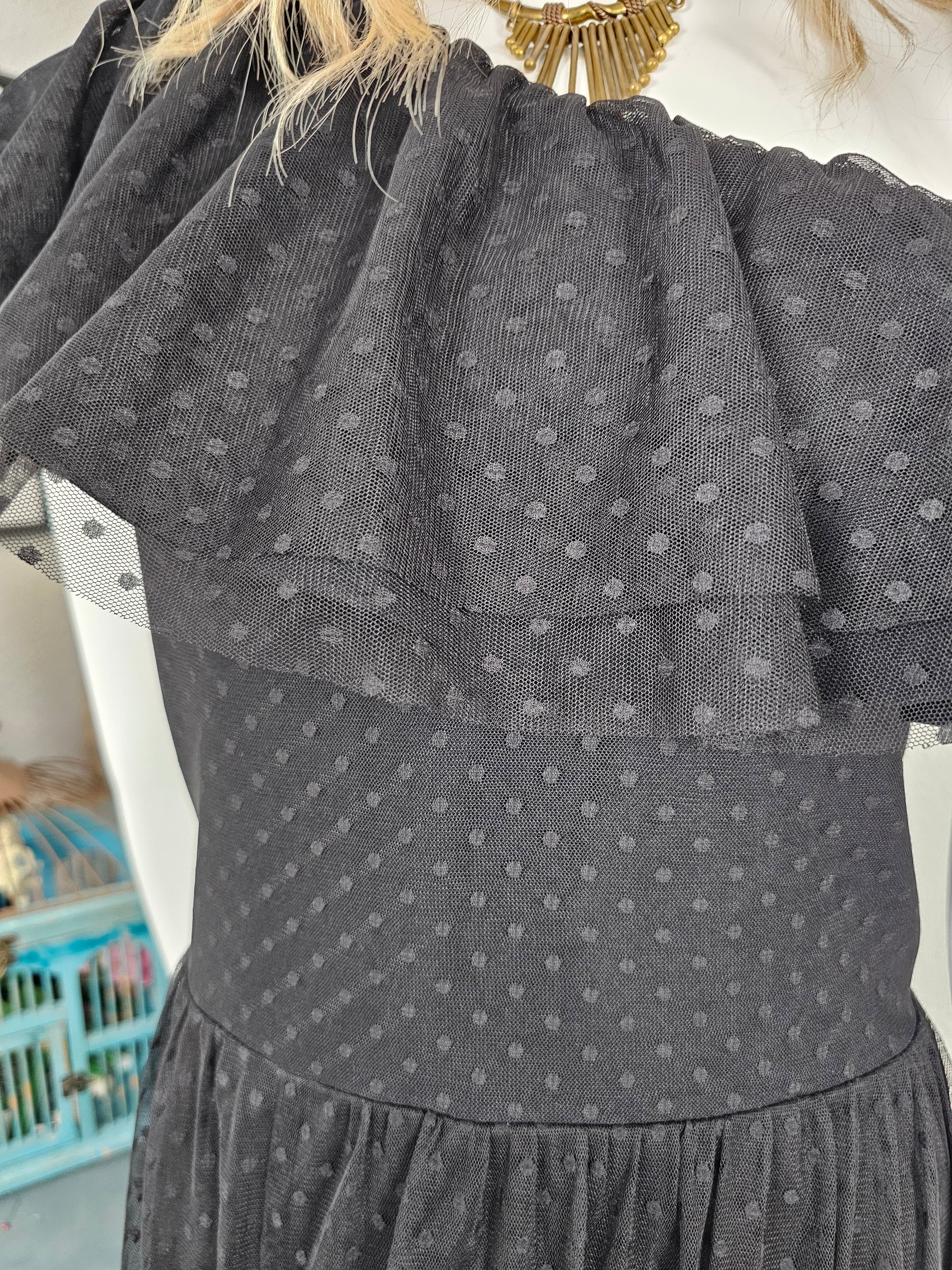 Robe longue asymetrique noire tulle plumetis - Zack Tall - Taille 42 Fr ( 14 UK ) 
