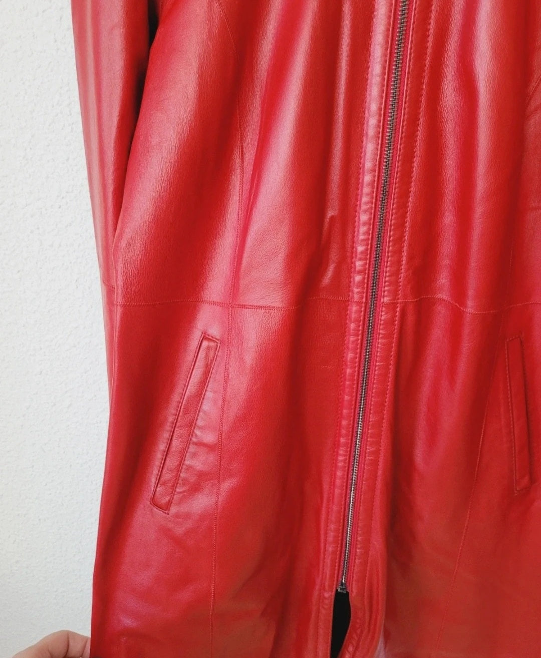 Veste Manteau en Cuir de Chèvre Rouge Réversible Léopard – AKHESA France | Taille L