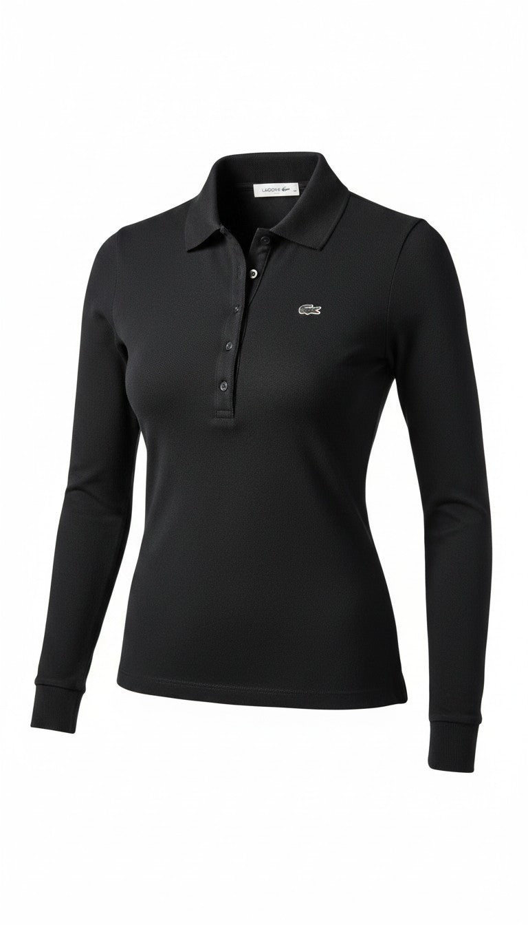 Polo Femme Manches Longues Stretch Noir – LACOSTE | Taille 38