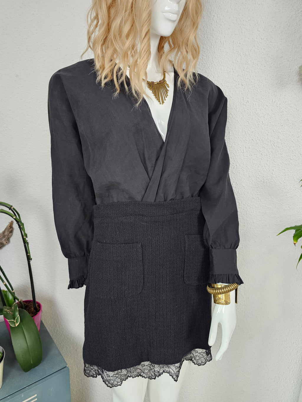 Robe Courte Bimatière Effet Deux Pièces & Dentelle – SEE YOU SOON | Taille L