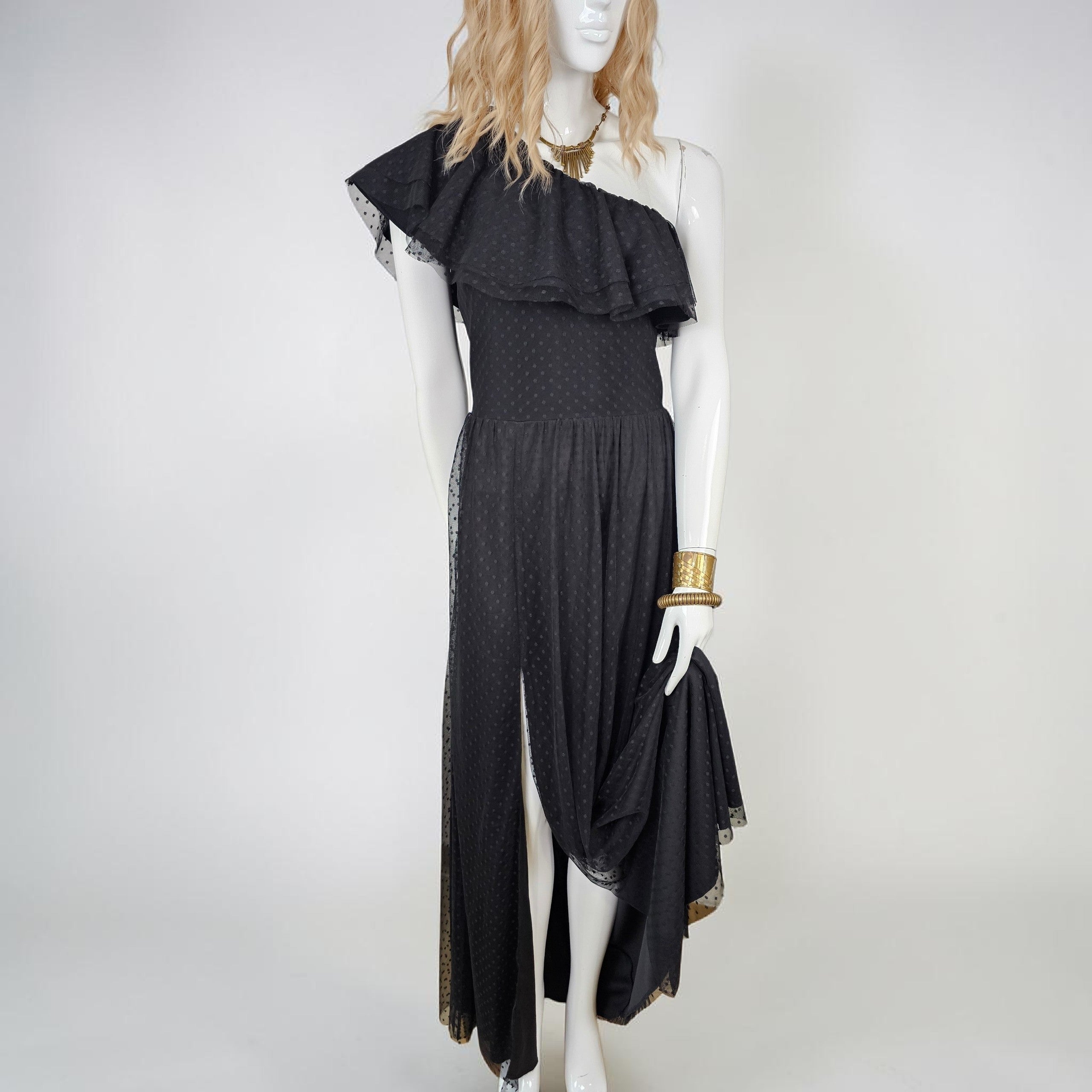 Robe longue asymetrique noire tulle plumetis - Zack Tall - Taille 42 Fr ( 14 UK ) 