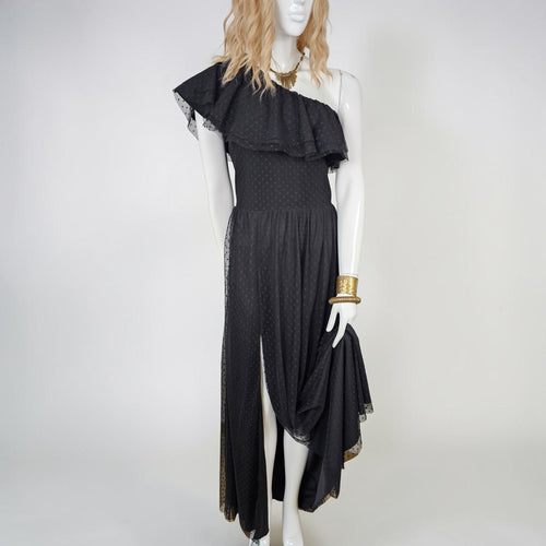 Robe longue asymetrique noire tulle plumetis - Zack Tall - Taille 42 Fr ( 14 UK ) 