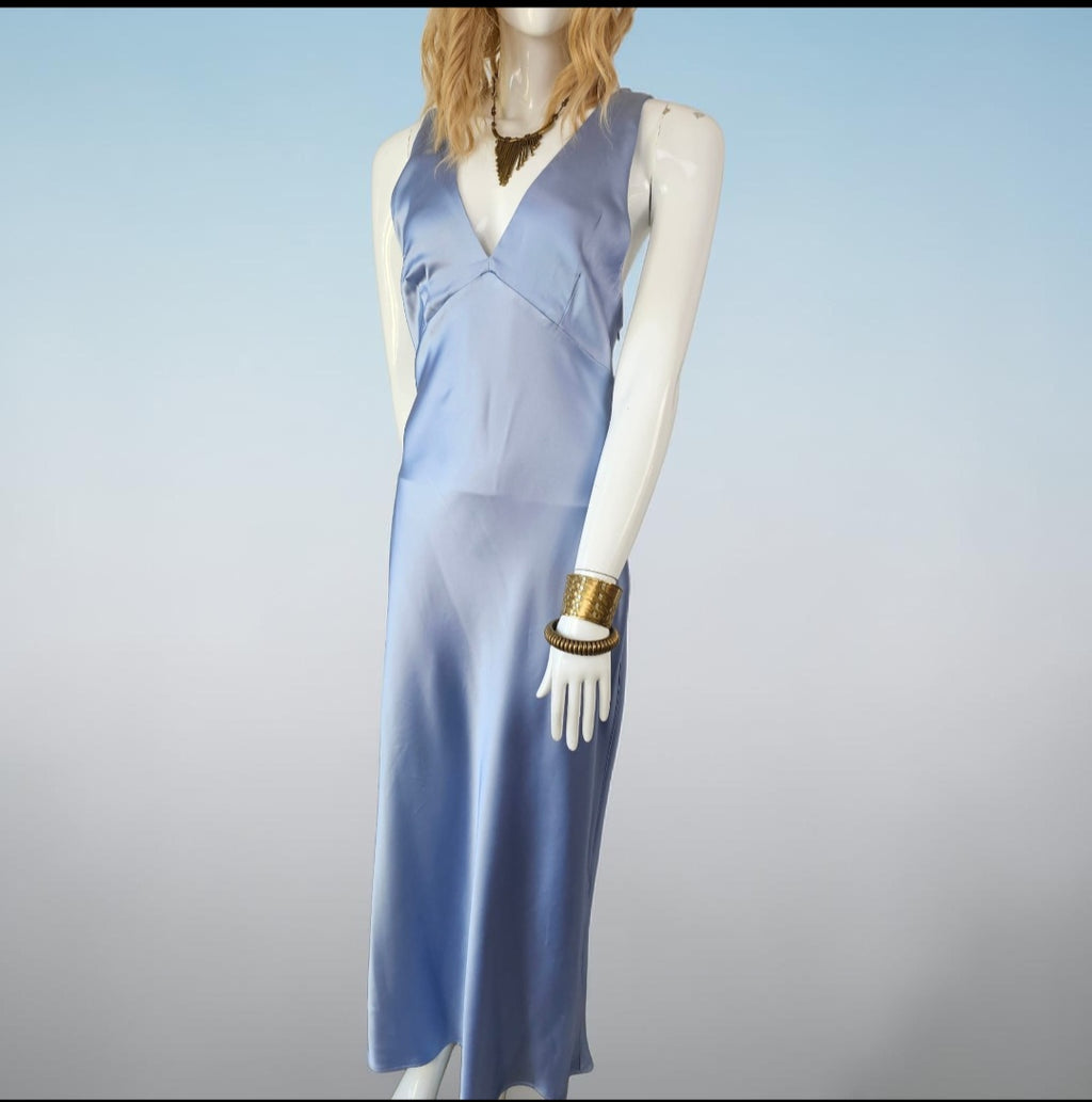 Robe longue bleu horizon satiné dos nu croisé - Marque Zara - Taille 42 FR